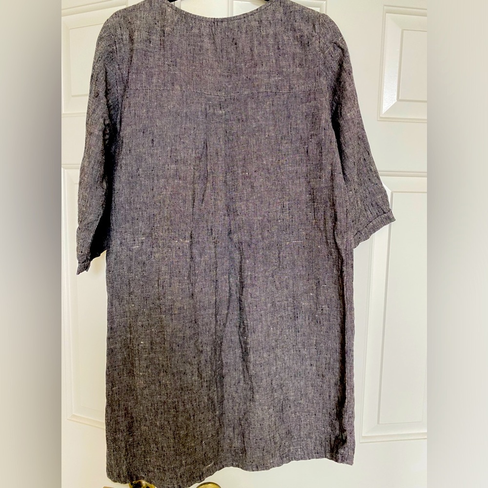Pyne& Smith Linen No. 20 shift dress. 3/4 sleeves,patch pockets